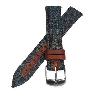 Michele 18mm Denim Watch Strap Leather Trim Blue Silver Buckle New